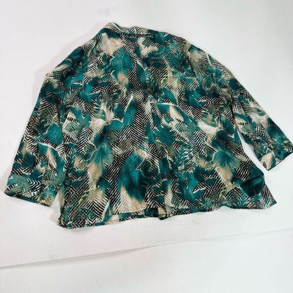 Catherines Top Shirt Womens 2X Petite Roll Tab Sleeve Green Floral Button Up - Picture 8 of 10